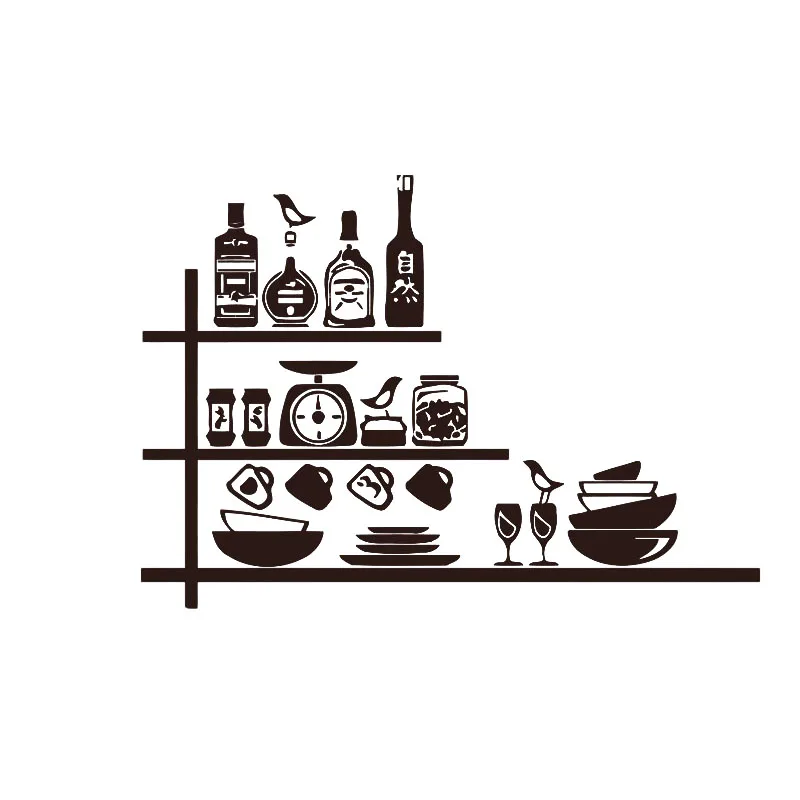 Crockery Spices Shelves Creative Wall Sticker For Kitchen Waterproof Vinyl Removable Home Decor Decals Decoration | Дом и сад
