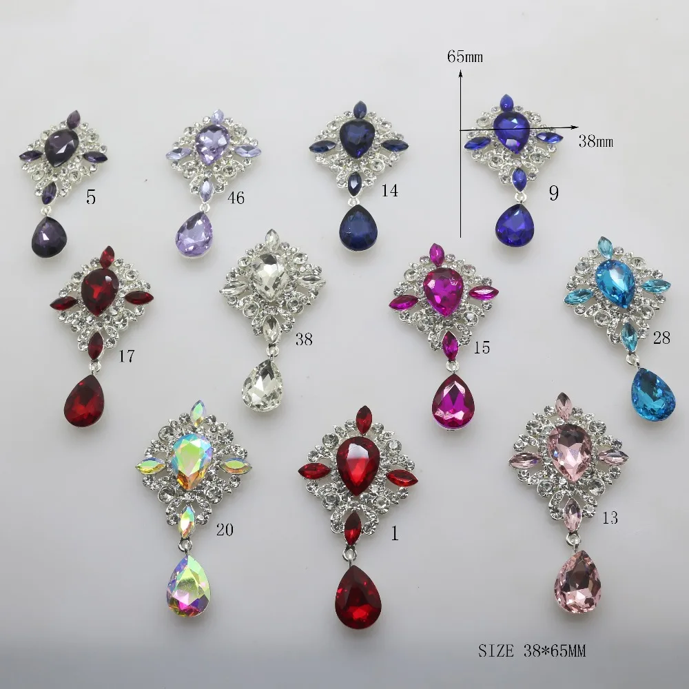 

YWXINXI Fashion New Hot 2Pcs/Lot Flatback Brooches 38*65mm Alloy Accessories Diy jewelry Rhinestones Decoration 11Color