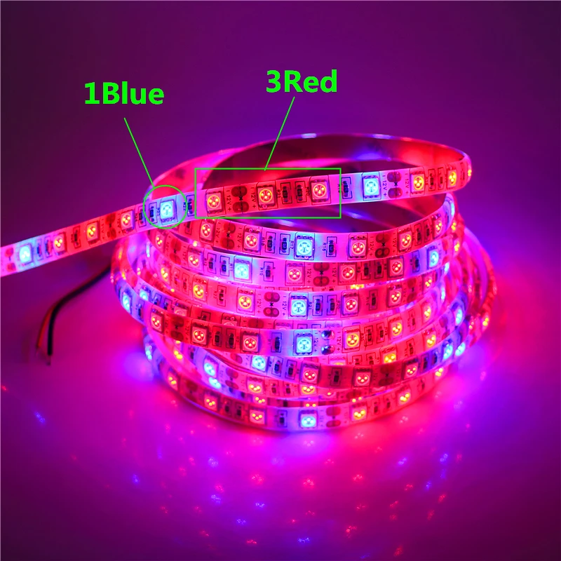 Светодиодный светильник для выращивания растений 5 м 60 светодиодов 12 В 5050 SMD 3:1 4:1