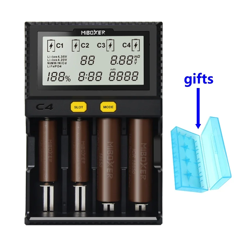 Miboxer C4 inteligente Универсальный LCD Li Ion NiCd NiMh AA AAA 10440 14500 16340 17335 17500 18490 18650 cargador de