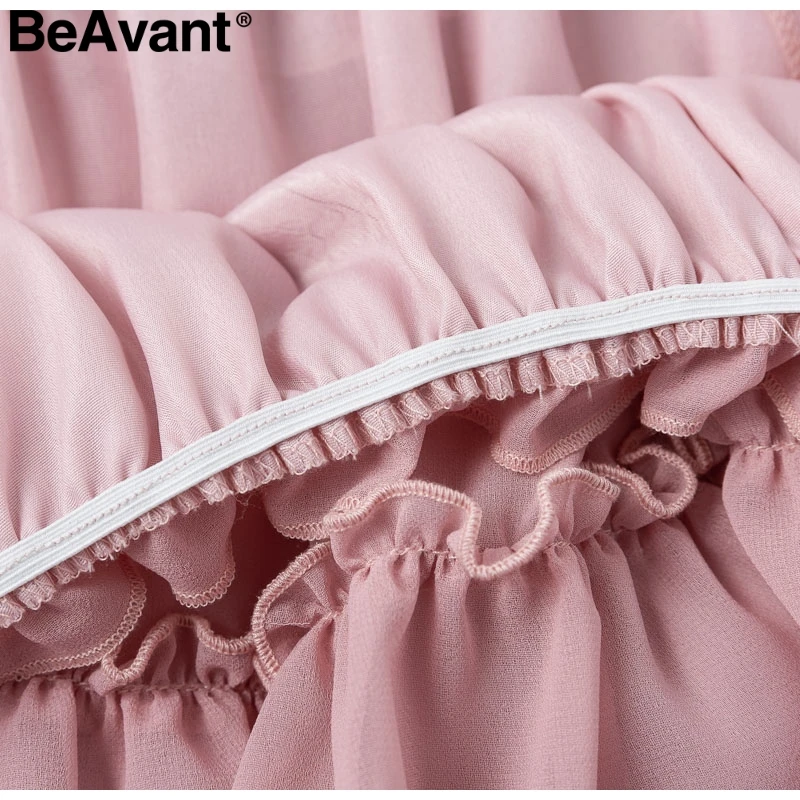 BeAvant шифоновые летние платья с открытыми плечами, женское Плиссированное короткое платье с рюшами, розовое элегантное праздничное свободное пляжное мини-платье