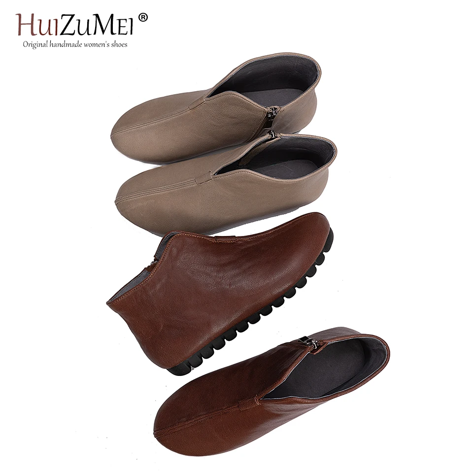 HUIZUMEI Genuine Leather Flat Shoes Plus Size Real Handmade Flats Loafers Female Solid Comfortable Casual Women Shoes. | Обувь