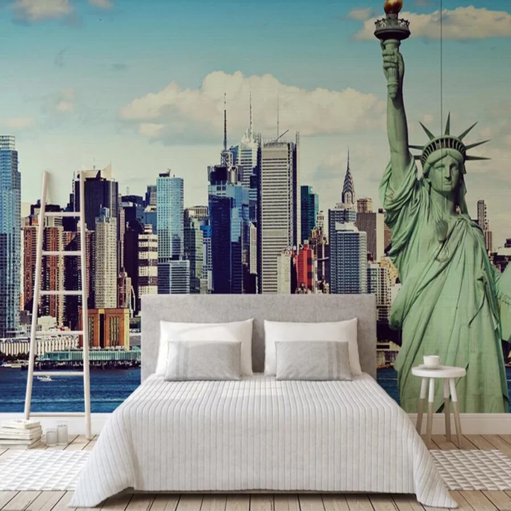3D Statue of Liberty American City Construction Backside Wallpaper Murals Printed Photo Wall Mural Paper Rolls Contact | Обустройство