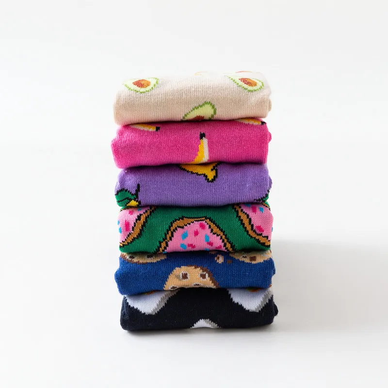 Женские носки Забавные милые Мультяшные Фрукты Банан авокадо лимонное яйцо