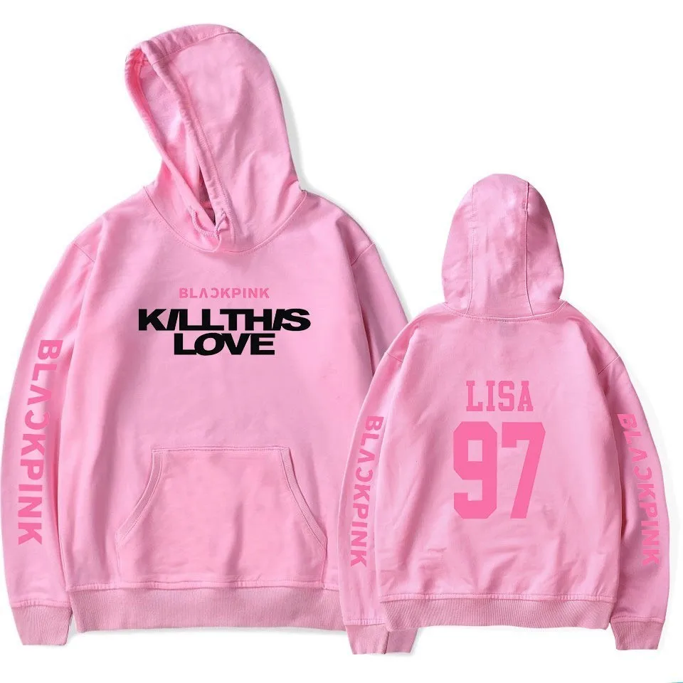 97 Lisa Pink Kpop Kill This Love Blackpink толстовка с альбомом Роза Лиза хип хоп розовая толстовка с капюшоном для мужчин и женщин толстовки свитера большого размера больше - Цвет: 97 Lisa Pink