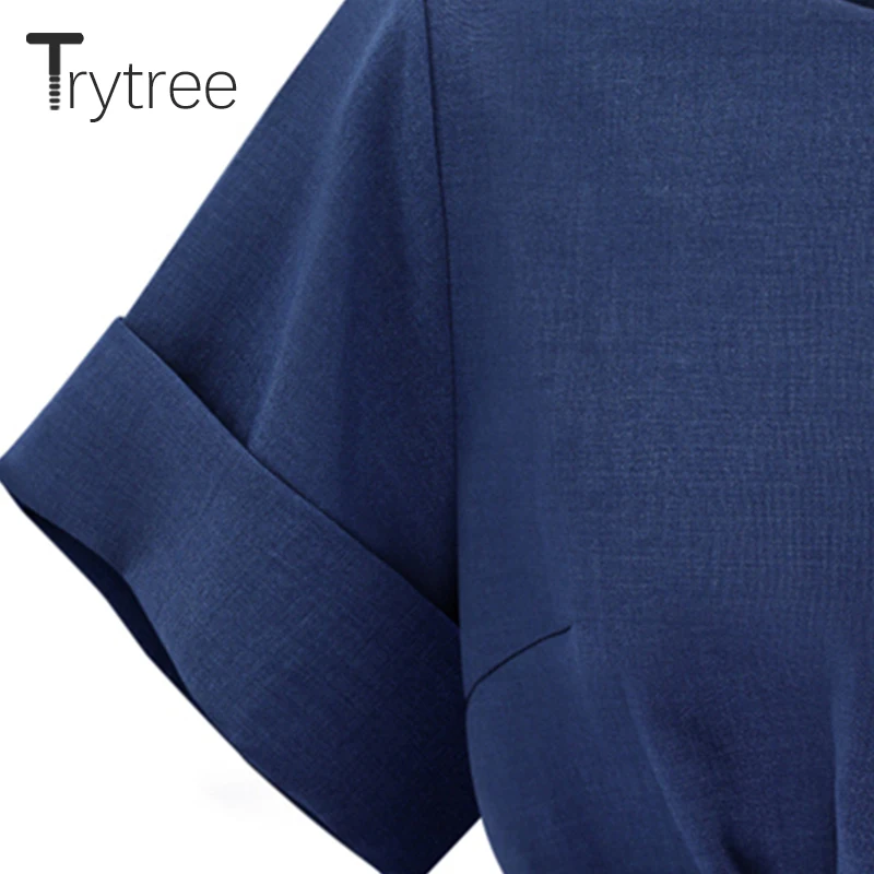 Trytree 2019 летнее платье женское повседневное однотонное темно синее абрикосовое с