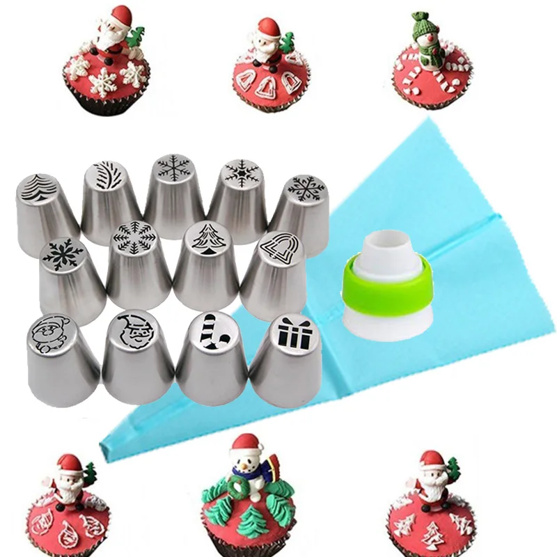 

Christmas Mold Cake Nozzles Set Santa Claus Christmas Tree SnowFlake Icing Piping Tips Russian Nozzle Cake Baking Fondant Tools