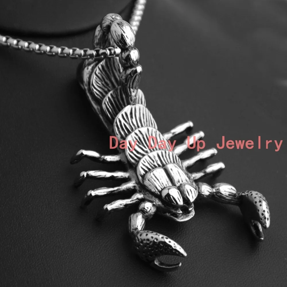 82*60MM 56G Heavy Cool Silver Black Scorpions Biker Jewelry 316L Stainless Steel Men's Pendant Necklace High Quality Free Chain |