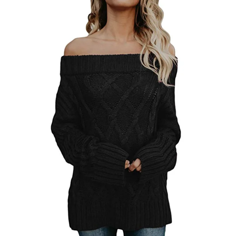 Sexy Off Shoulder Sweater Autumn Winter Women Loose Knitted Female Thick Coarse Jumper Pullovers | Женская одежда