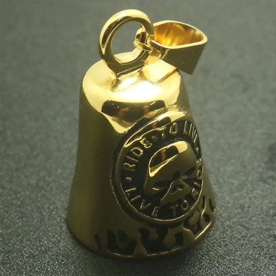 Новые крутые байкерские Jingle Bell 316L нержавеющая сталь золотой чехол с изображением Призрачного гонщика пламенный Ride to Live-жить, чтобы ездить секетон кулон