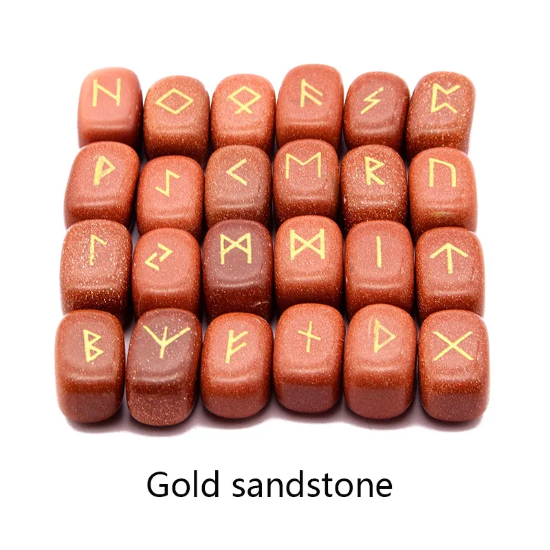 Gold sandstone 25 шт. натуральный камень, с резьбой руны викингов амулет набор рейки руник алфавитов Исцеление Кристаллы кварц гадание камни ювелирные изделия - Окраска металла: Gold sandstone