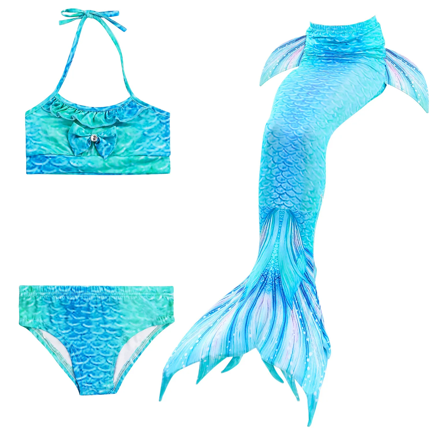 3pcs set Женский купальный костюм для малышей, купальный костюм для девочек, Детский комплект бикини из двух предметов+ раздельный детский купальник с хвостом русалки - Цвет: 3pcs set