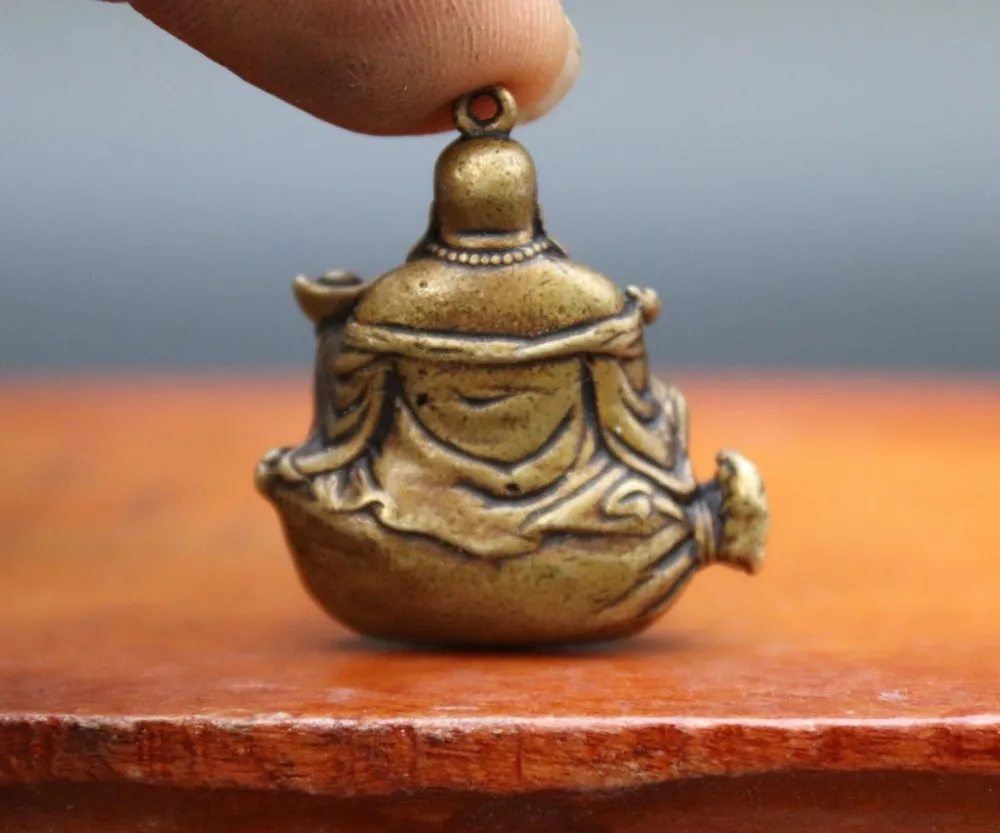 4 см китайские из чистой бронзы медные лотоса богатство Руи Майтрейя Будда Амулет