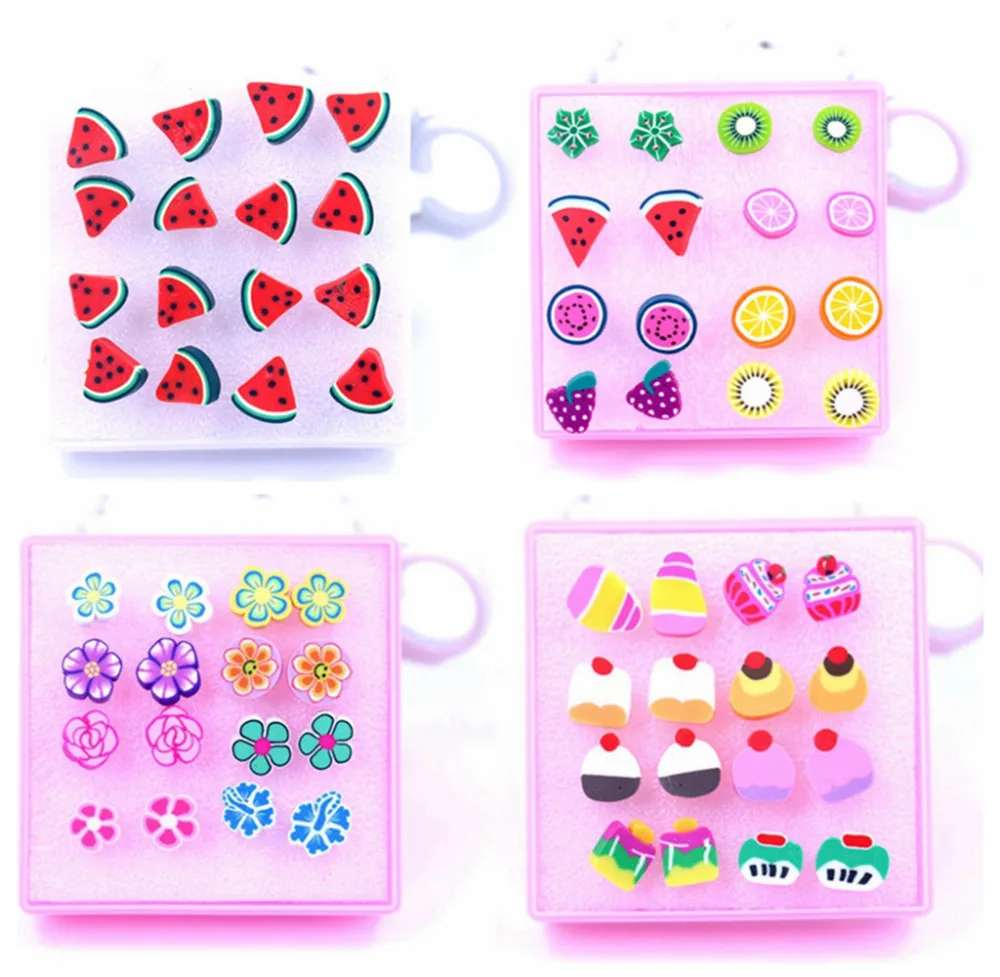 8 пар/компл. Мода Ассорти Полимерная глина Стад серьги ручной работы фруктов