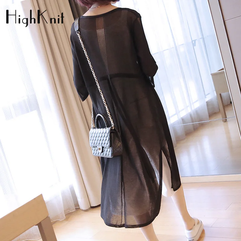 HighKnit Women Long Cardigan Plus size White Black Thin Summer Cargidan Transparent Sexy Fashion Sweater Knitted Tops |