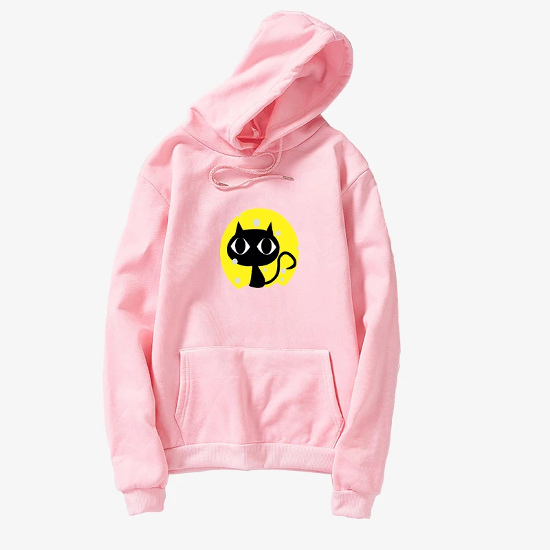 

Hoodie Women Harajuku Cartoon Black Cat Print Sweatshirt Loose Casual Korean Fleece Hooded Long Sleeve Sudadera Mujer Streetwear