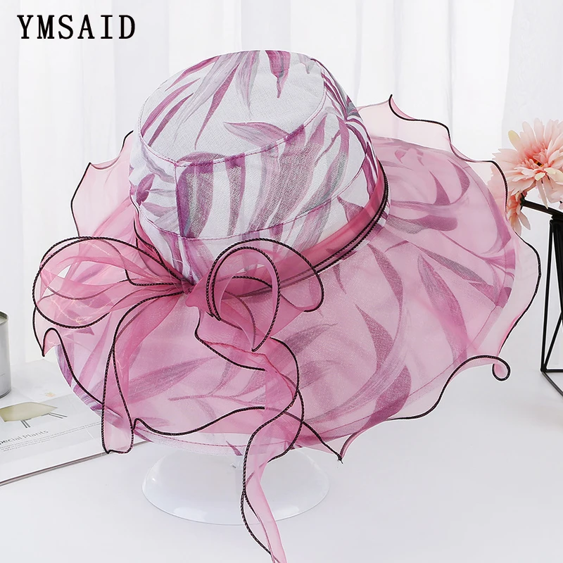 Для женщин из органзы шляпа с широкими полями летняя Солнцезащитная шляпка для