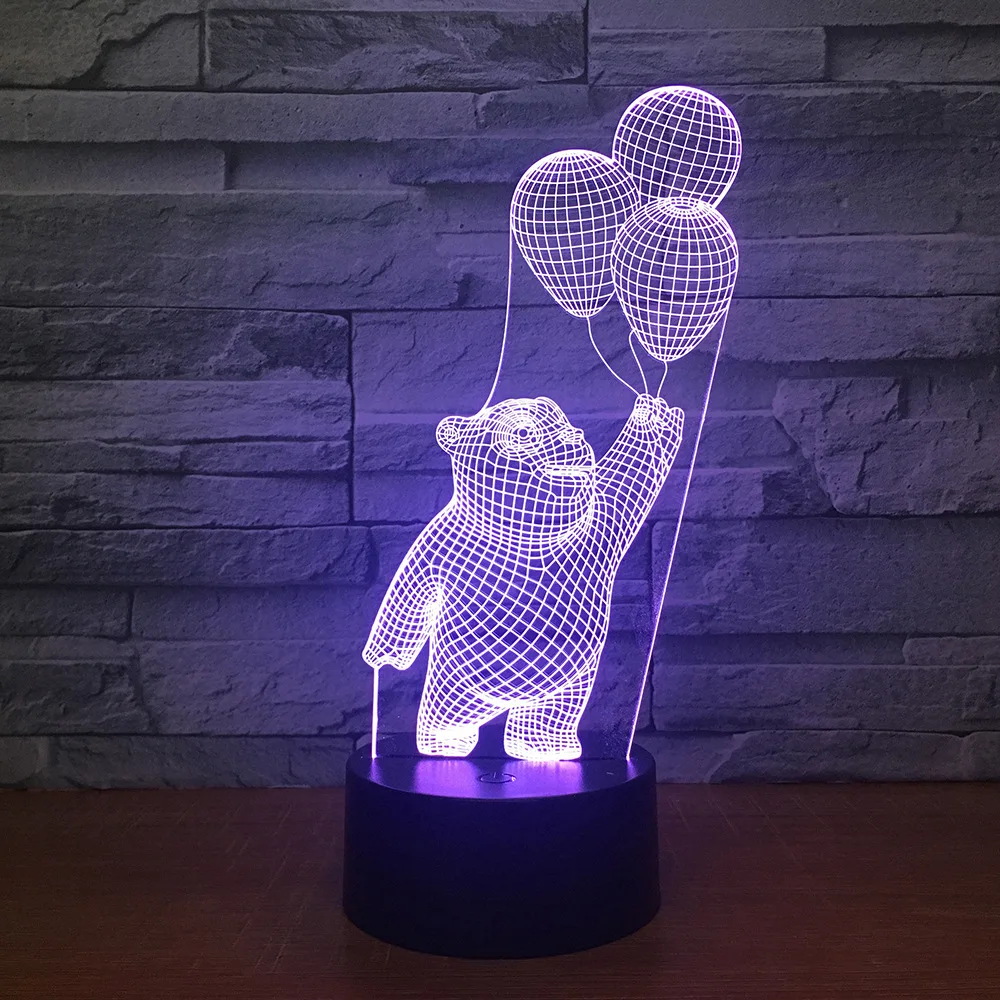 Воздушные шары в виде медведя 7 цветов 3D Светодиодная лампа с USB настольный