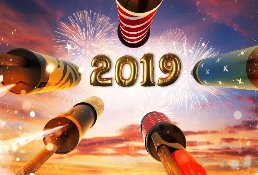Laeacco с новым годом 2019 фейерверк свет боке фотографии фоны индивидуальные фото фон