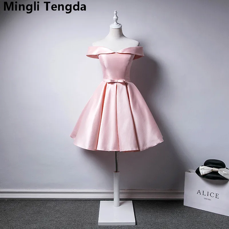 Розовое платье mingli Tengda с открытыми плечами короткий вырез лодочкой для подружки