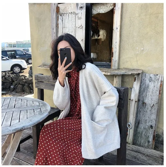 Женский свитер, Кардиган большого размера, Осень-зима, новинка, Свободный вязаный жакет, женская мода, Harajuku, кардиганы, свитера, YT50137