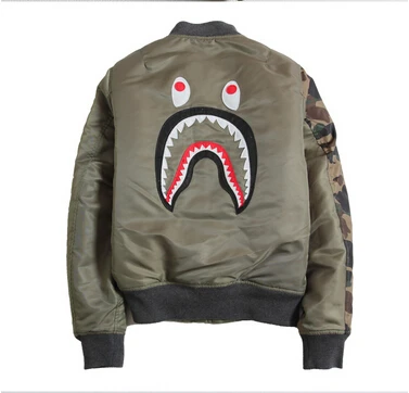 2015 best bape hip hop men jacket embroidery shark windbreaker baseball camo camouflage military sport outwear badge down coat | Мужская