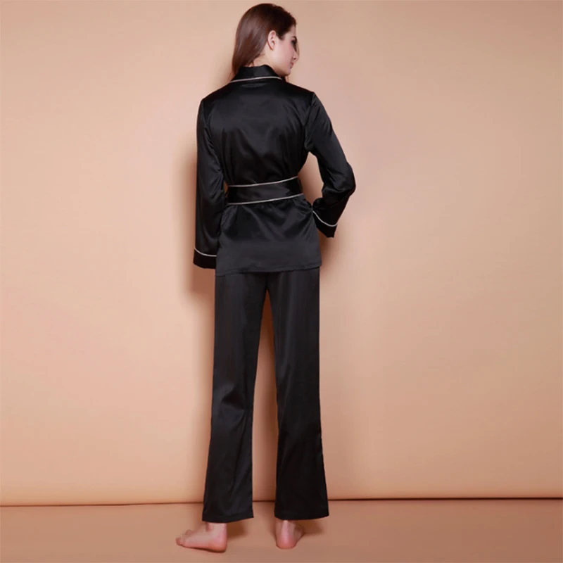 2016 Spring Autumn Fashion Pyjama Imitate Silk V-neck Nightwear Female Pajama Sets For Women Elegent Pijamas Suit Couple Lounge