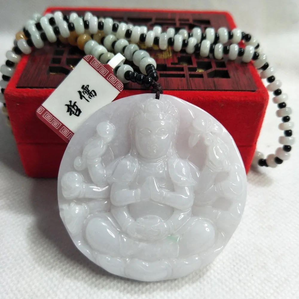 Zheru Jewelry Pure natural Jadeite two-color Avalokitesvara pendant Three-color jadeite jade necklace Send A country certificate