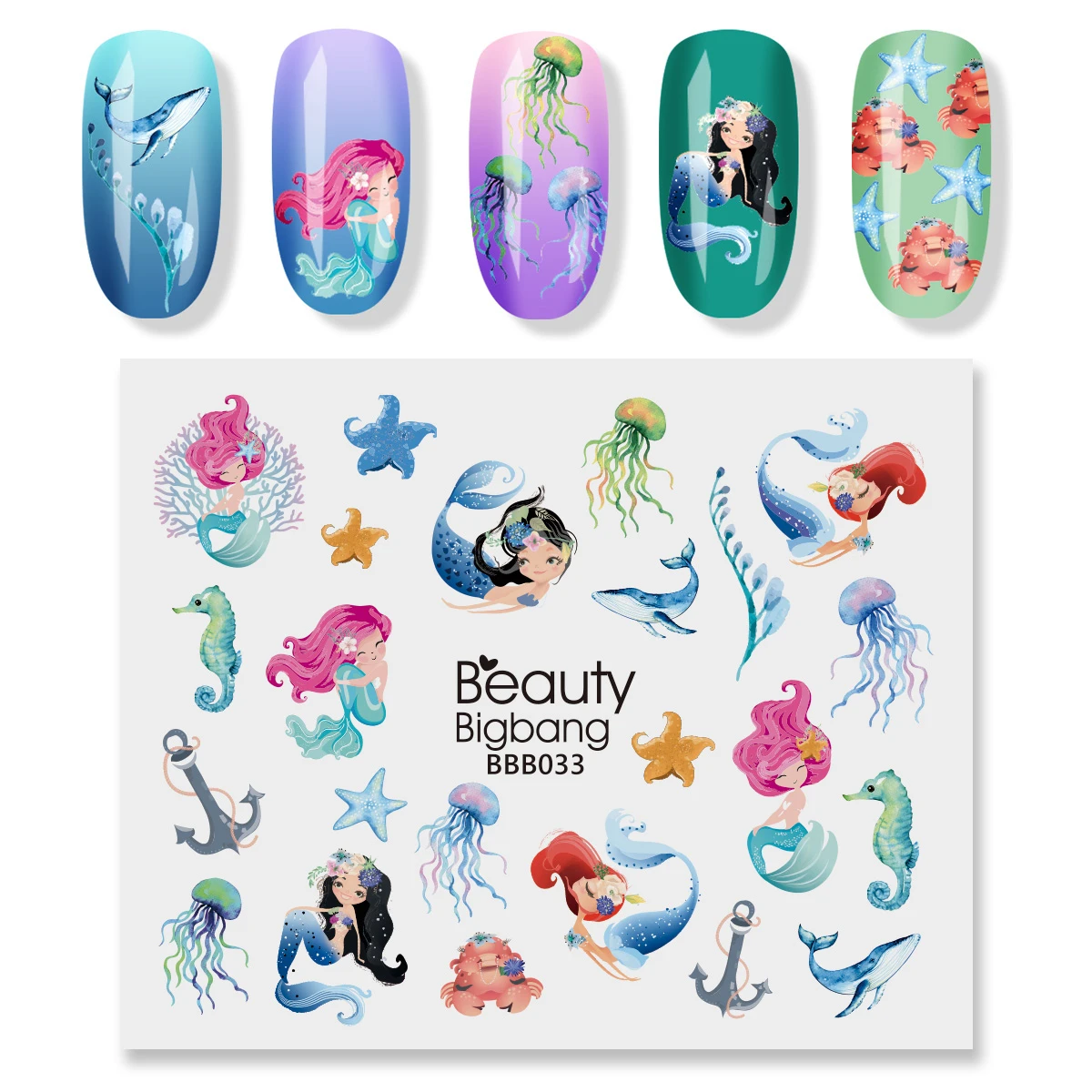 BeautyBigBang 1 лист Радужные облака изображения наклейки для ногтей милые животные дизайн маникюр Дизайн ногтей украшения Водные Наклейки BBB008 - Цвет: 33