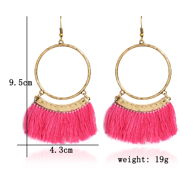 Полые большие круглые серьги с крупными кисточками в стиле ретро панк