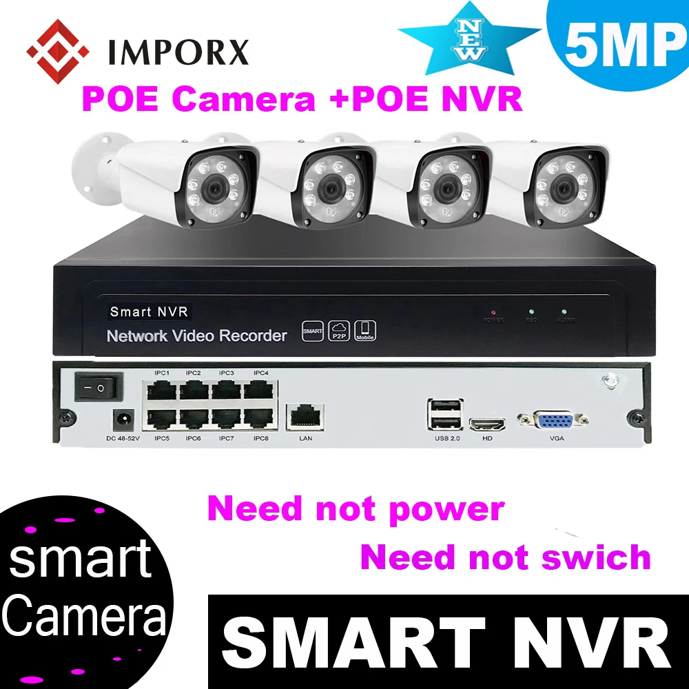 IMPORX 4 шт. супер HD 5MP беспроводные камеры безопасности для дома 8CH POE NVR комплект H.265