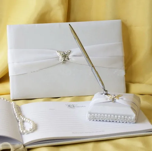 Свадебная книга с белыми и фиолетовыми лентами свадебные принадлежности