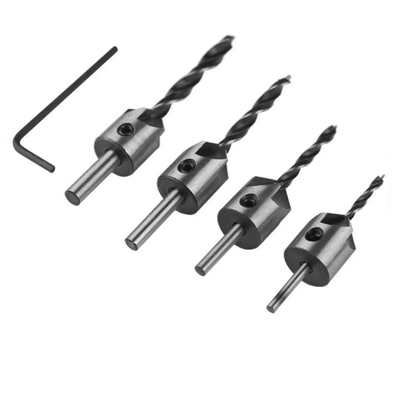 4pcs HSS 5 Flute Countersink Drill Bit Set Reamer Woodworking Chamfer 3mm-6mm Industrial Free shipping | Инструменты