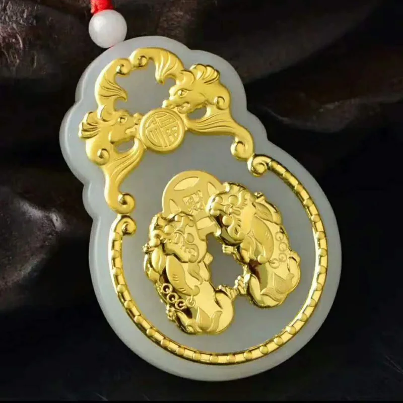 Золотая подвеска HeTian Jade Brave BODIES ожерелье летучая мышь из нефрита 24 K китайские