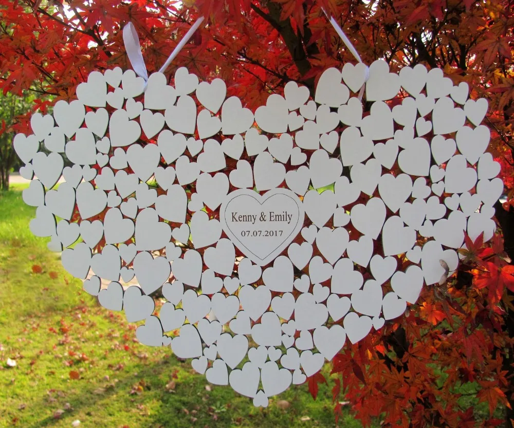 Customs Personalised Heart wedding guestbook alternative hanging heart Wedding guest book white | Дом и сад