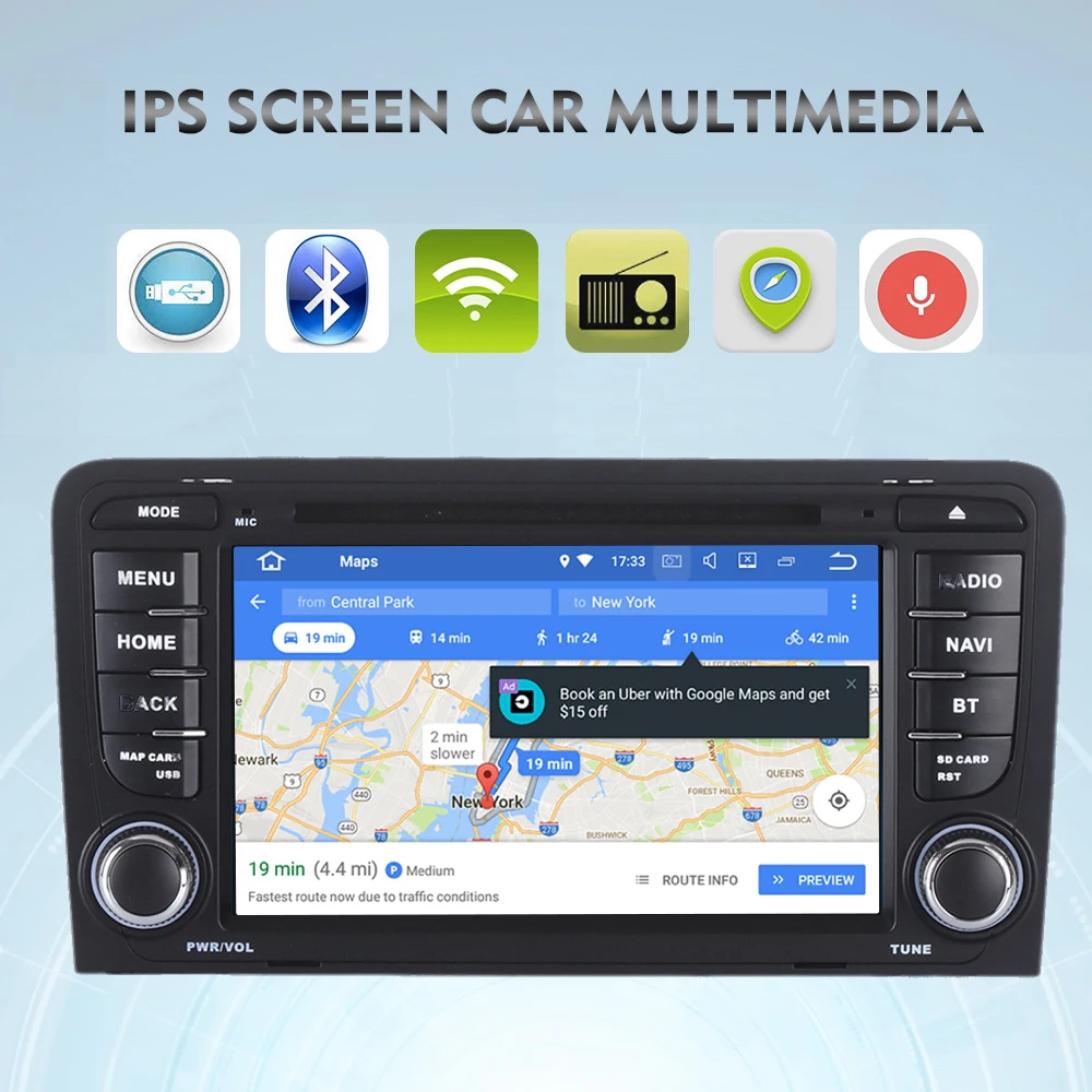 Автомагнитола 2 DIN для Audi A3 S3 2003 2004 2005 2006 2007 2008 2009 2013 Android 9 0 радио GPS Navi IPS экран 2din DVD