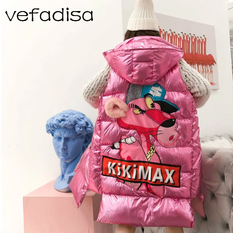Vefadisa для женщин хлопок Pinkpanther жилет 2018 Зима теплые держать розовый с капюшоном
