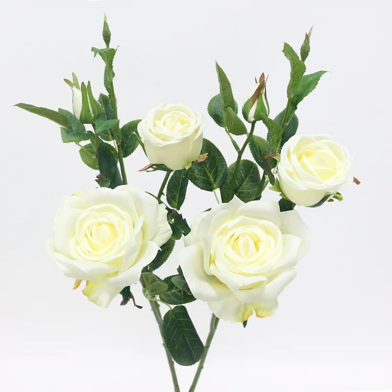 2pcs 3head white JAROWN искусственные 6 голов розы Шелковые цветы искусственные цветы для свадьбы, дома, вечерние украшения стола - Цвет: 2pcs 3head white