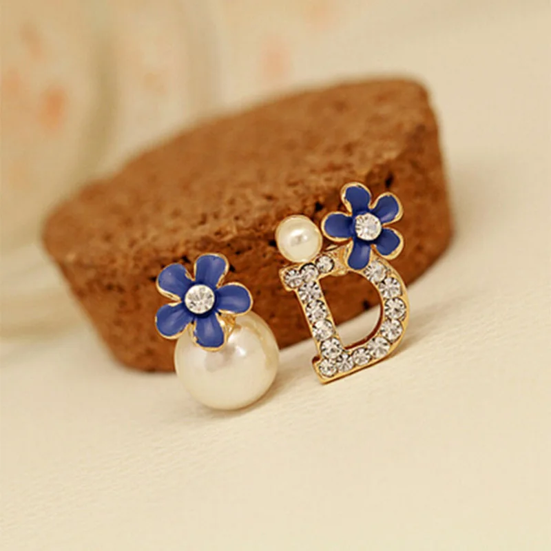 10 пар/лот позолоченные серьги-гвоздики с искусственным жемчугом женские буквы со