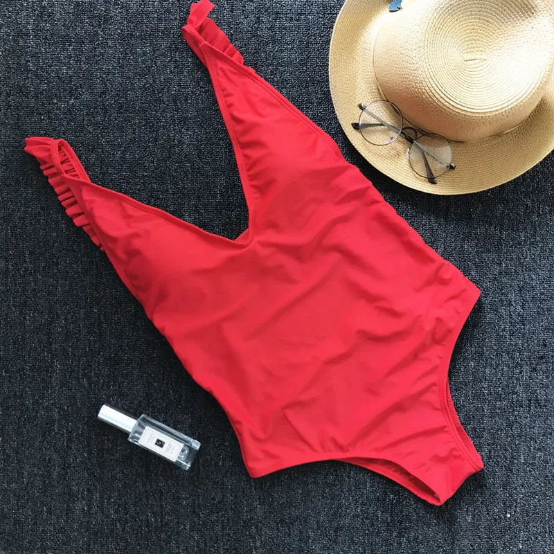 Candy Color Hot Sale Women Bodysuit Floral Print Solid Ruffles Lace Princess Swimwear Padded Backless Sexy One Piece Swimsuit | Спорт и