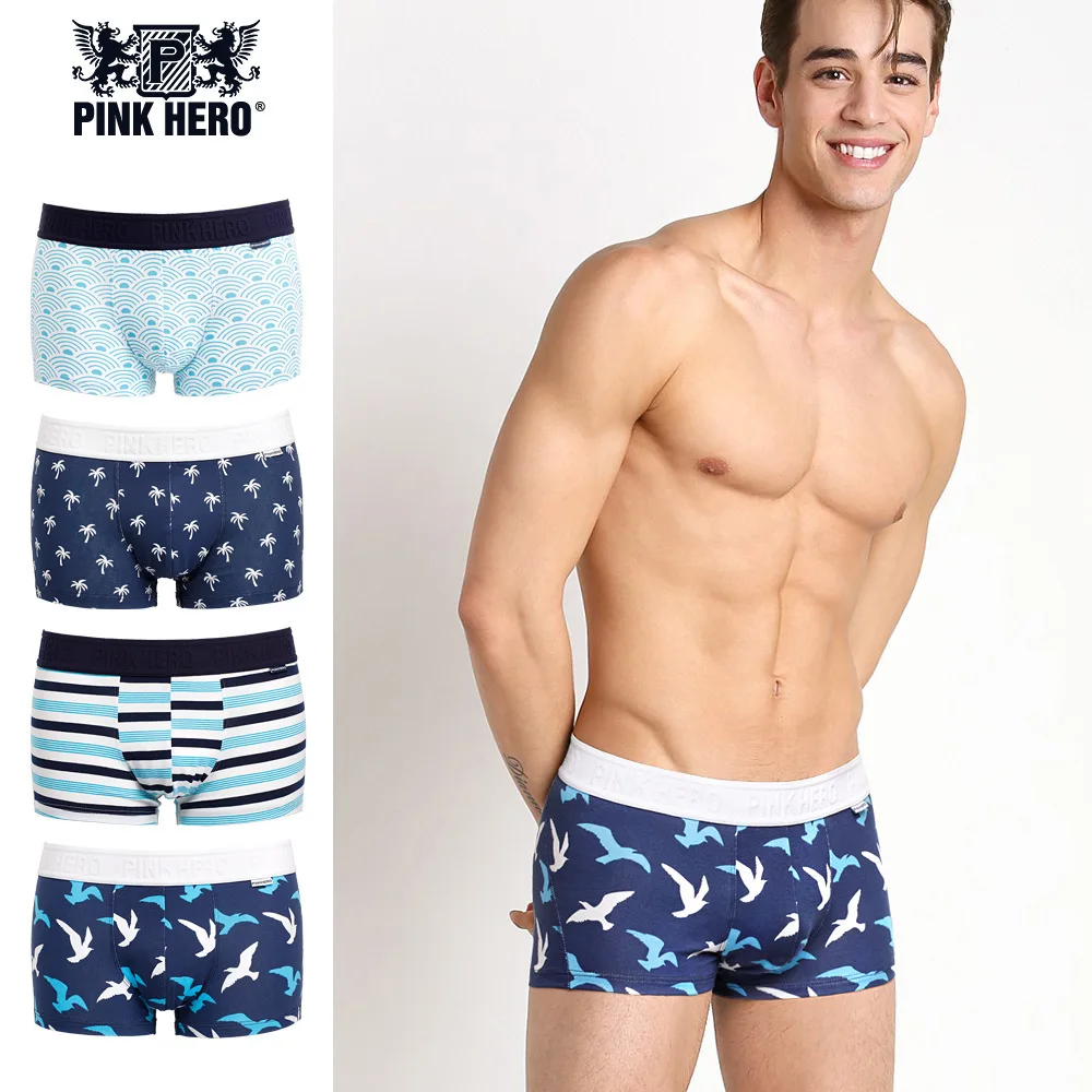 PINK HEROES Original Brand Male Ocean Wind Pure Cotton Man Boxed Straight Angle Underpants Mens Underwear Boxers