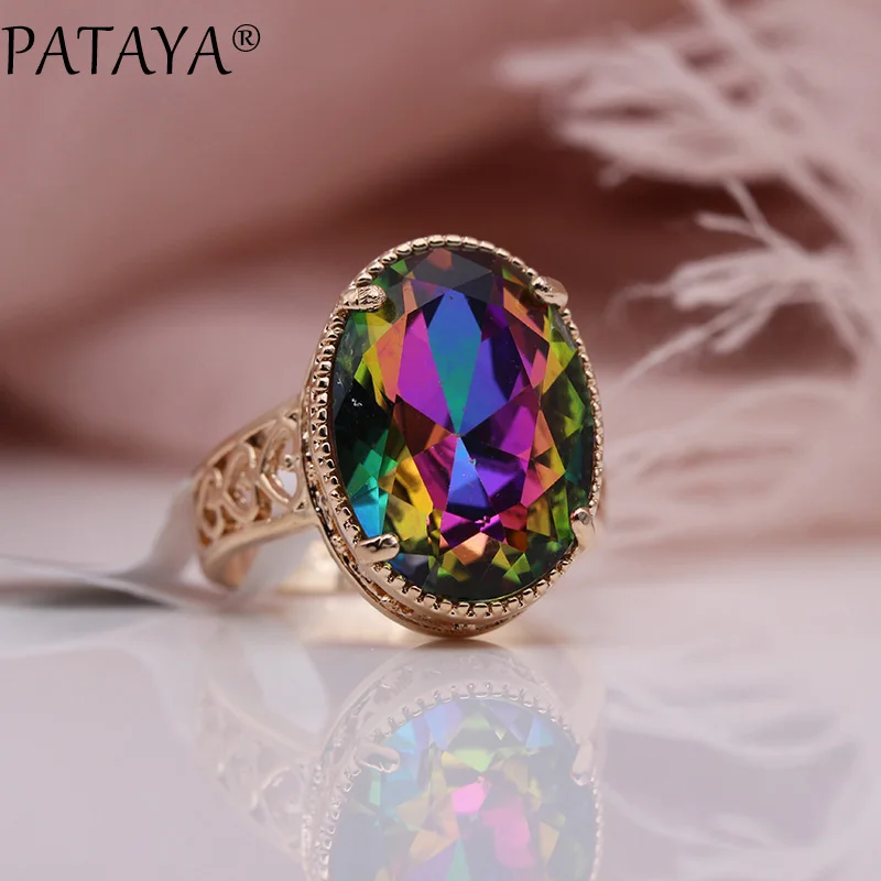 PATAYA, новинка, Овальный турмалин, 13 цветов, роскошные кольца для женщин, для свадьбы, вечеринки, модные украшения, 585, розовое золото, натуральный циркон, изящные кольца