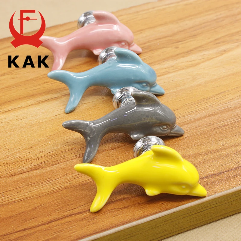 KAK керамические ручки для ящиков Дельфин 3D мультяшный шкаф ручки для шкафа модные детские ручки для шкафа комнатное оборудование для обработки мебели