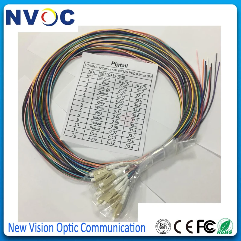 12 волокон LC/UPC 9/125 волоконно оптический косичка цветов SM(9/125) G652D Φ 1 5 м 2