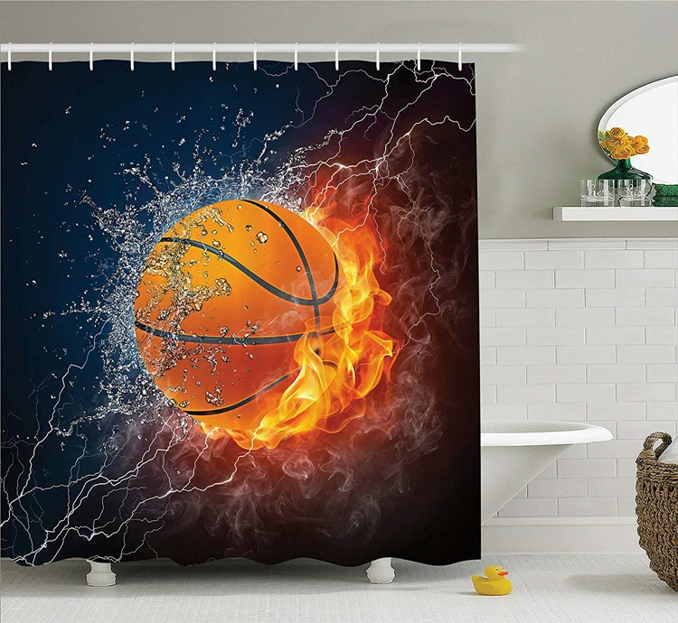 

Спортивный декор коллекция баскетбольный мяч на огне и воде пламя брызги молния изображение молнии душевая занавеска