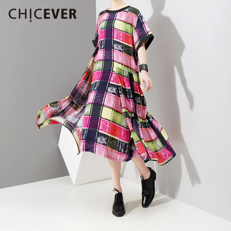 CHICEVER осень 2018 г. плед Feamle Платье для женщин короткий рукав хит цвета лоскутное