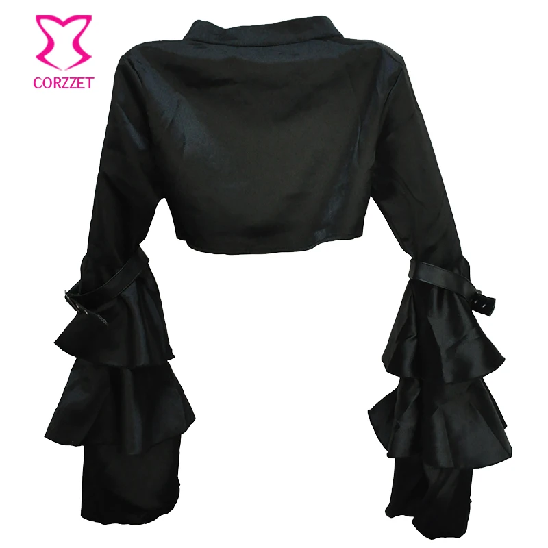 Черная Сатиновая куртка с длинным рукавом-бабочкой в стиле стимпанк женское