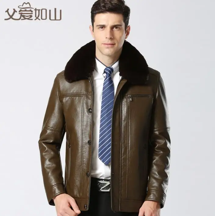 Large fur collar leather jackets mens  velvet thickening winter motorcycle leather jacket men jaqueta de couro masculino