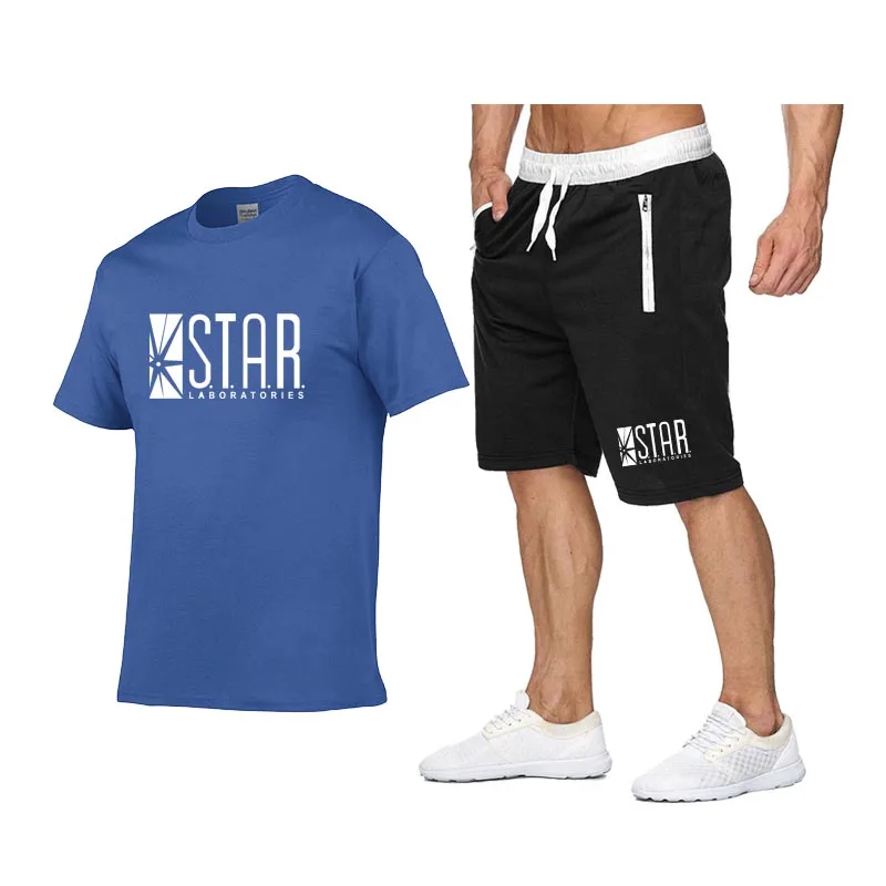 Мужская футболка в стиле хип-хоп STAR LABORATORIES модная + шорты из двух предметов 2019 |