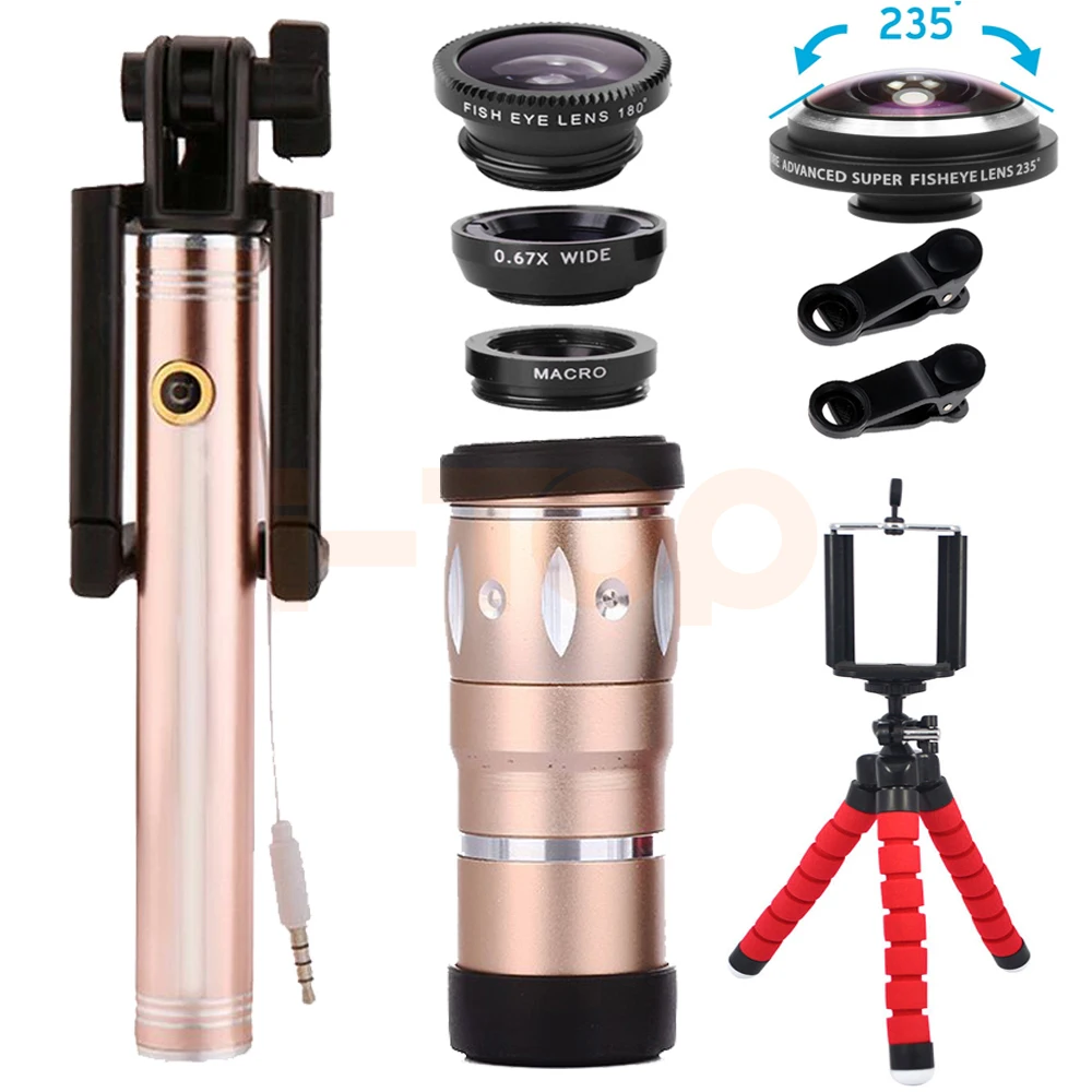 2017 New Phone lenses Kit 10X Telephoto Zoom Lens Wide Angle Macro 235 degrees Fisheye Lentes For iPhone 5 5s 6 6s 7 Smartphone|fisheye lente|phone